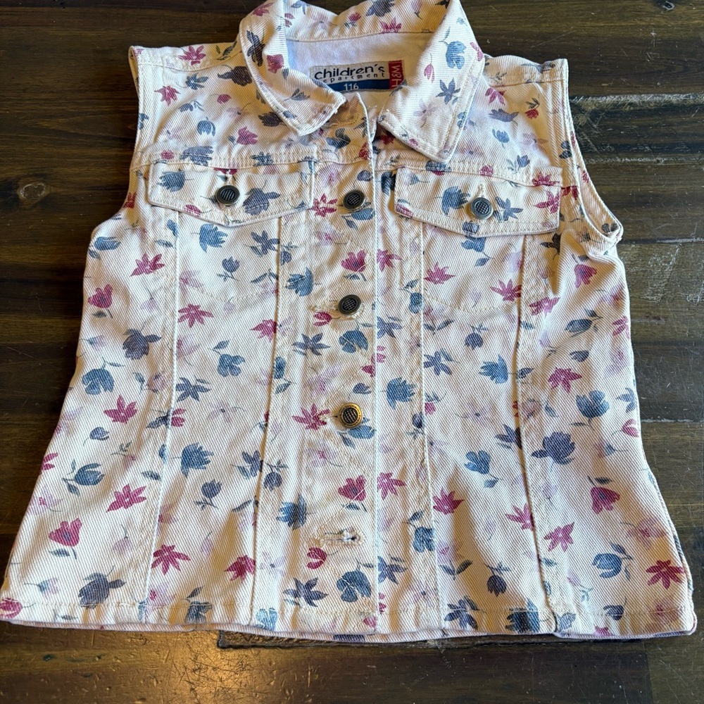 Vintage Floral Denim Vest H&M Y2K Jeans Cotton Girls 12 Large Sporty Tween Girly